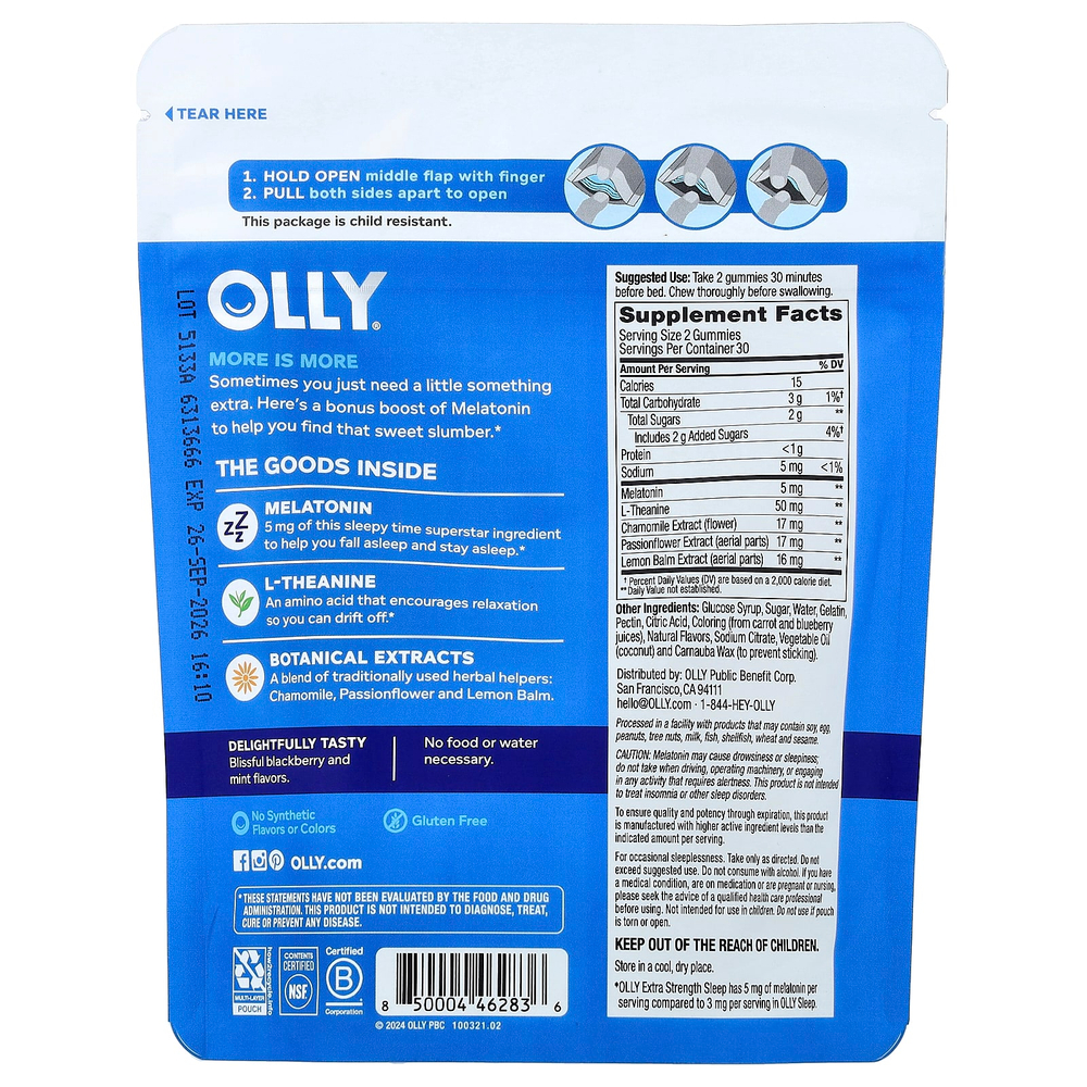 OLLY, жевательные таблетки для сна, со вкусом ежевики, 60 жевательных таблеток