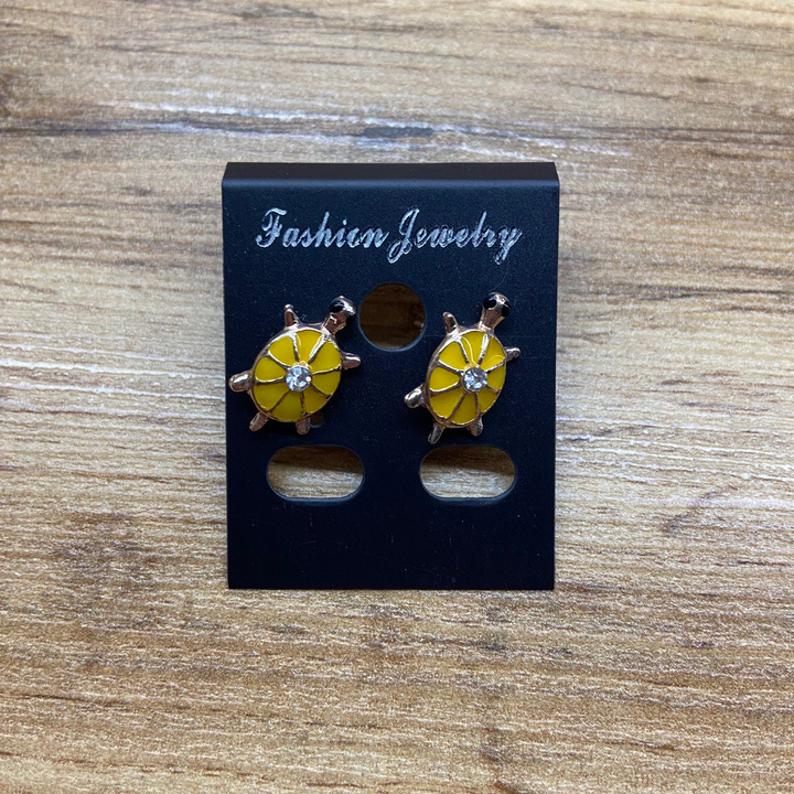 Серьги Small Черепашка стразы эмаль цветная цвет желтый металл золотистый