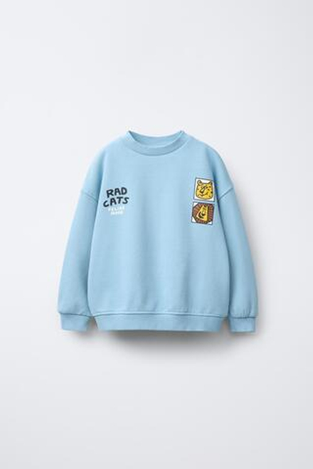ZARA ТОЛСТОВКА С ПРИНТОМ ЖИВОТНЫХ, ГОЛУБОЙ