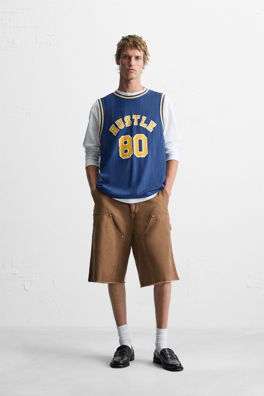 ZARA ФУТБОЛКА В СТИЛЕ VARSITY, СИНИЙ
