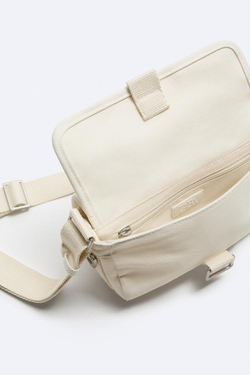 ZARA ХОЛЩОВАЯ СУМКА С ПРЯЖКОЙ, ЭКРЮ
