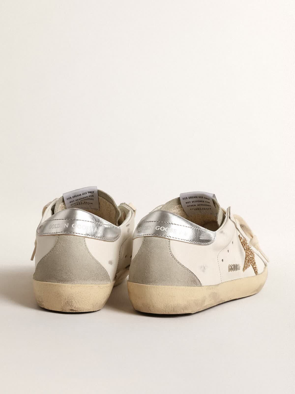 Super Star with gold glitter star and ice-gray suede inserts