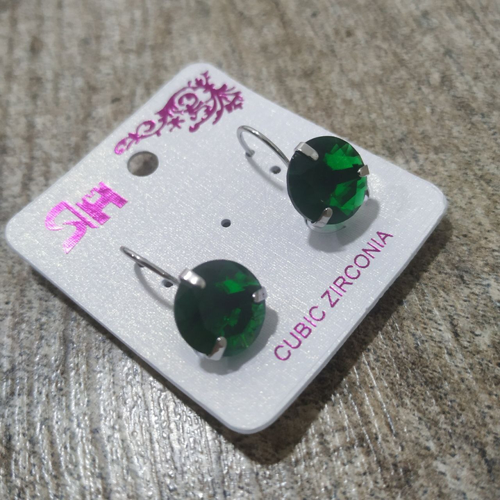 Серьги на франц.заст. Кристалл цвет зеленый форма алмаз металл серебристый