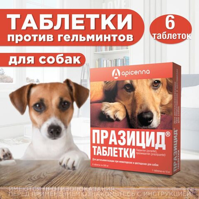 Таблетки от гельминтов для собак Празицид APICENNA, 6таб. Празиквантел/Пирантел