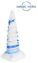 Фантазийный спиралевидный фаллоимитатор - 20 см. (Цвет: белый с голубым)
