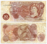 Банкнота Англия 10 шиллингов 1967 год C17N 008905 (подпись J.S.Fforde). F-VF