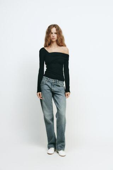 ZARA ТОП С АСИММЕТРИЧНОЙ ГОРЛОВИНОЙ, ЧЕРНЫЙ