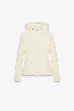 ZARA СТЕГАНАЯ КУРТКА С КОНТРАСТНЫМИ ДЕТАЛЯМИ, ЭКРЮ