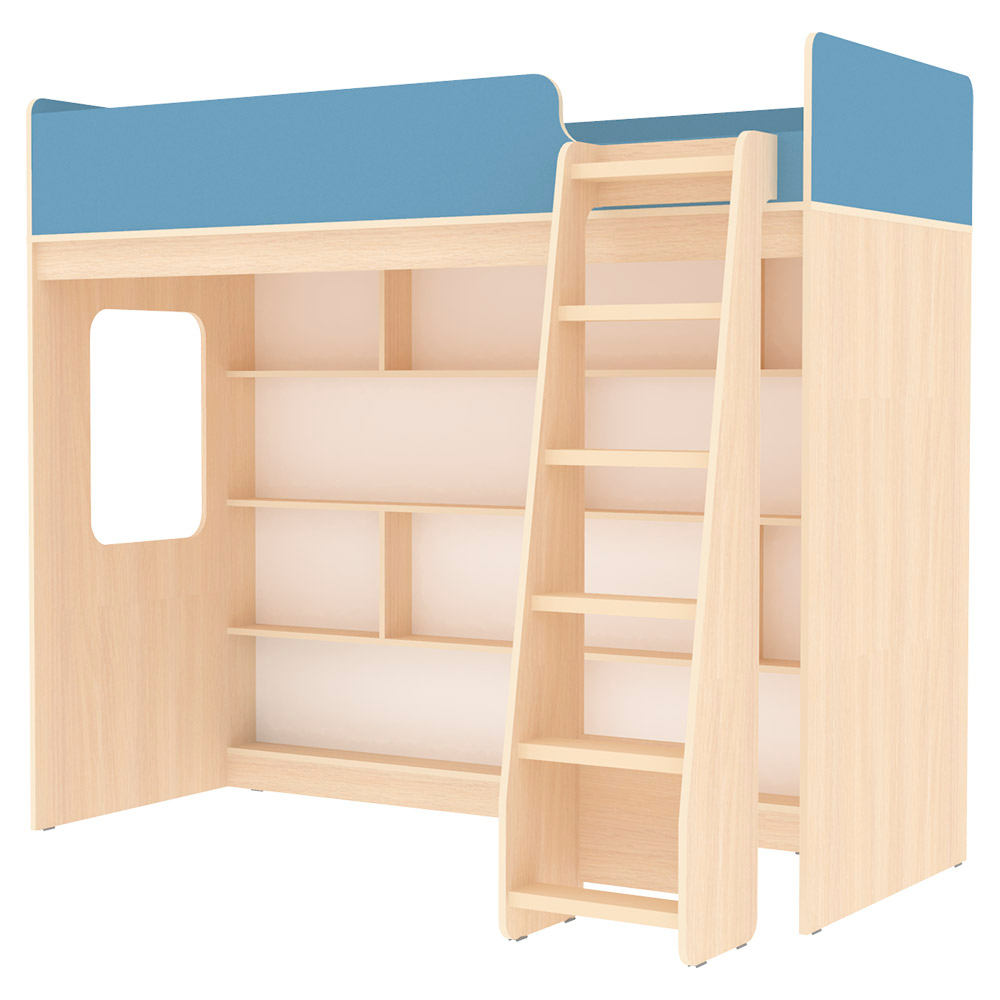 Кровать-чердак КарИВи Л-C601.2 80х190  Дуб Молочный Светло-синий, голубой