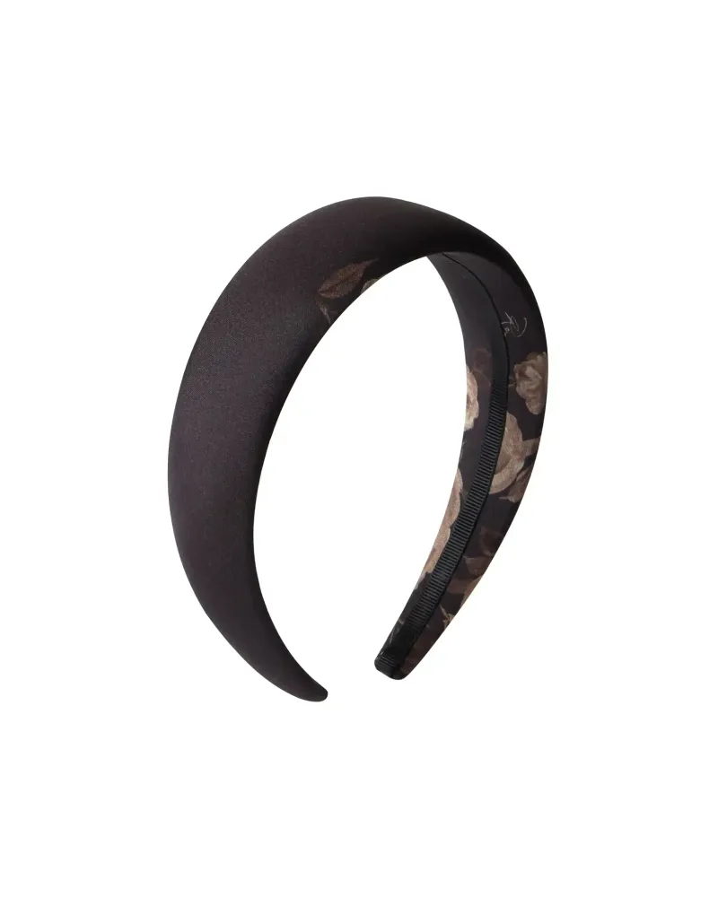 Noelia, ободок широкий из шоколадного крепдешина средние бежевые цветы