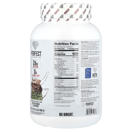 PERFECT Sports, Diet, новозеландский сывороточный изолят, тройной шоколад, 908 г (2 фунта)