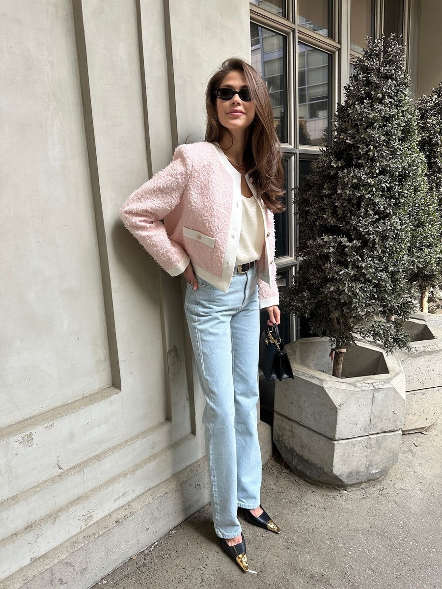 Джинсы голубые прямые на завышенной талии