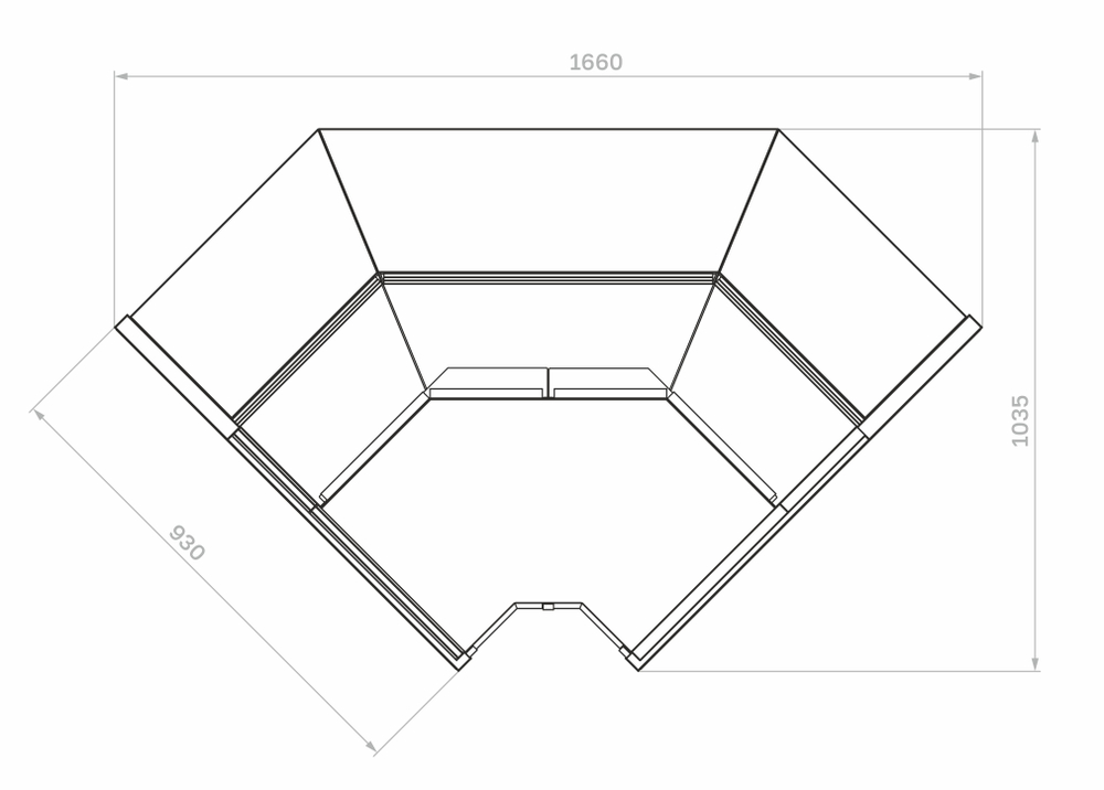 Холодильная витрина Carboma PALM 3 GC95 VV-6-1 внутренний угол без боковин (версия 2.0)