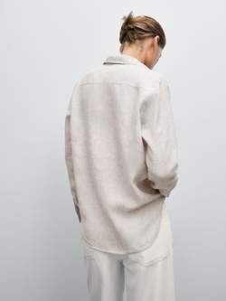 Massimo Dutti Рубашка из струящегося льна в тонкую полоску, коричневый