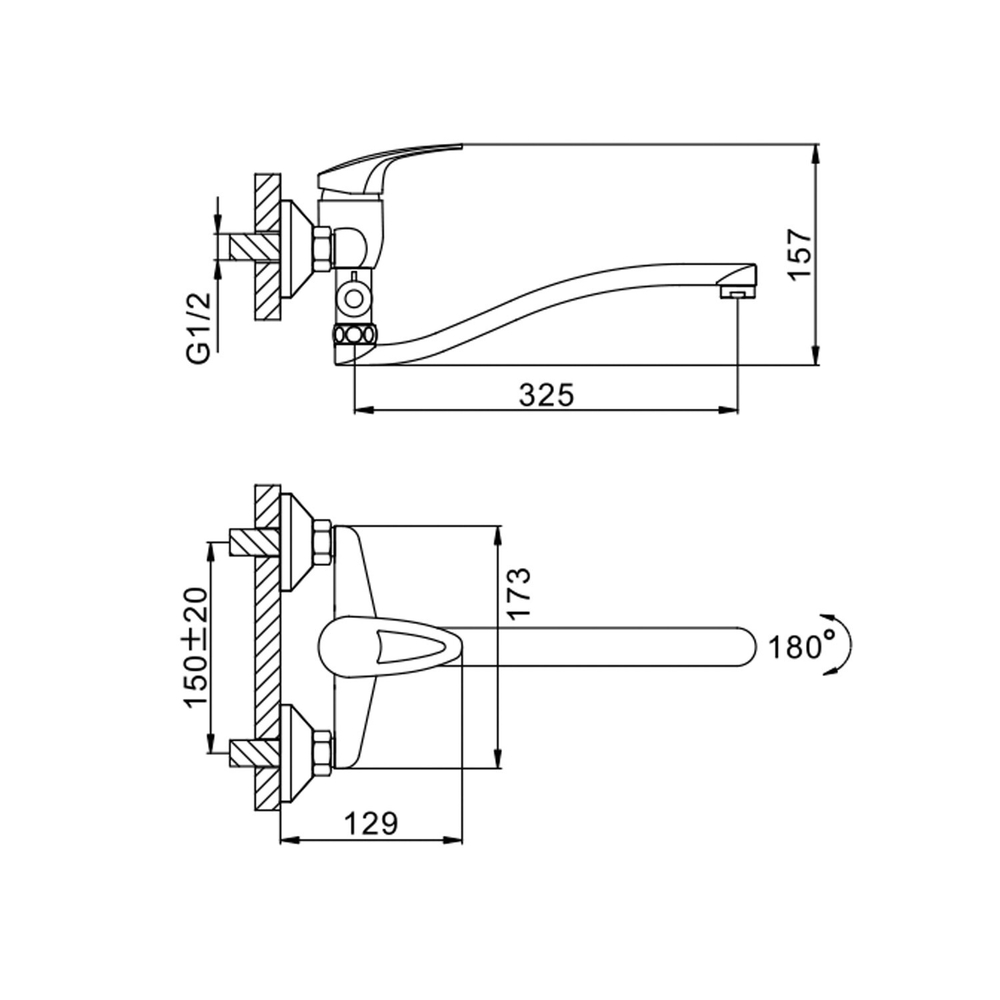 Смеситель для ванны и раковины 35к F2139-B FRAP с отв (S-излив, хром, силумин)