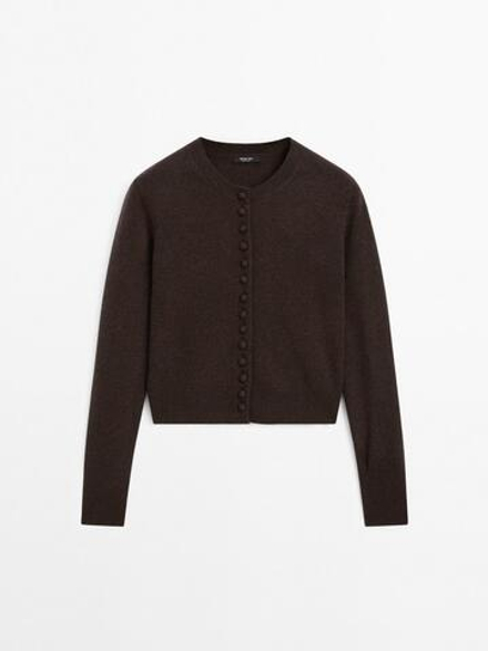 Massimo Dutti Короткий кардиган с обтяжными пуговицами, шоколадный