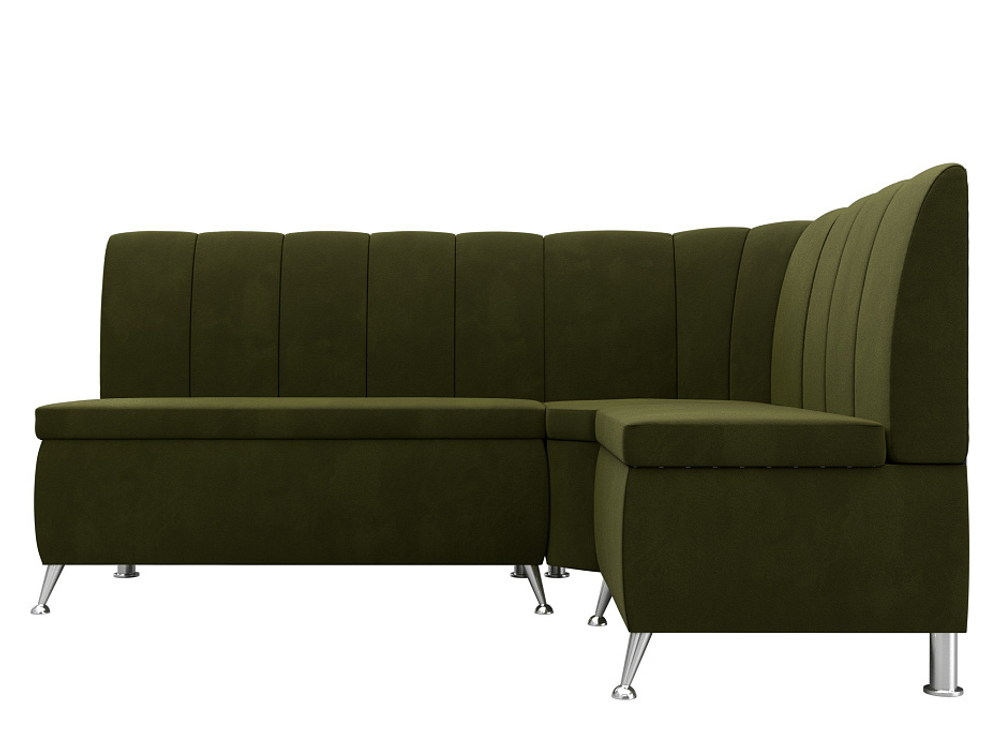Диван кухонный угловой Кантри правый угол, Зеленый, Микровельвет, 29447