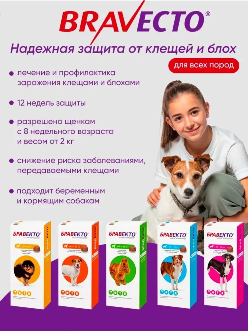 Таблетки Бравекто от блох и клещей 20-40 кг. Срок до 08.2026