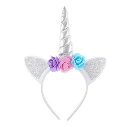 Ободок Цветочный единорог Белый/Серебро с блестками