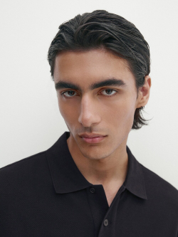 Massimo Dutti Поло из рельефного хлопка с карманом, темно-синий