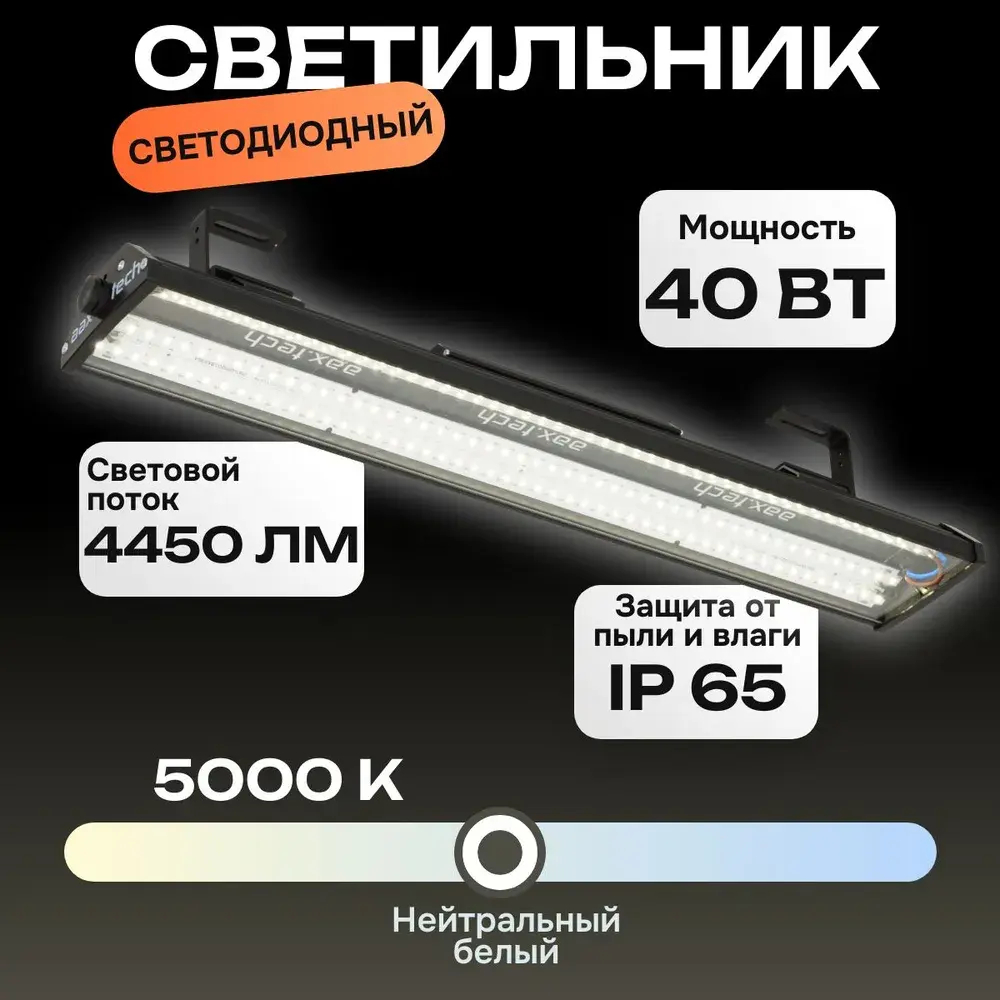 Светильник LED ДСП САПФИР AAX412 38W-4450Lm 5000К IP65 485х87х47,5мм VS