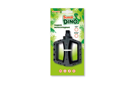 Педали детские TRIX Super Dino, пластиковые, 100x80мм, резьба 9/16", с шипами, черные