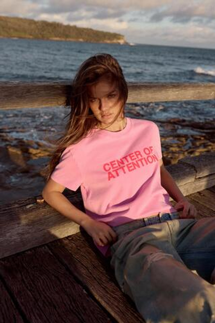ZARA ФУТБОЛКА С НАДПИСЬЮ И ЭФФЕКТОМ ПОТЕРТОСТИ, РОЗОВЫЙ