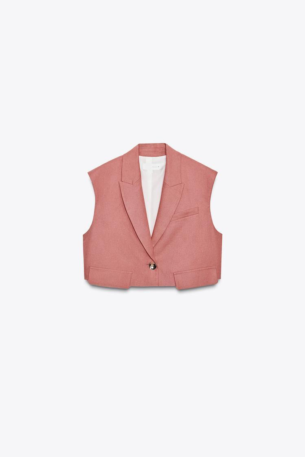 ZARA УКОРОЧЕННЫЙ ЖИЛЕТ С КЛАПАНАМИ ИЗ ЛЬНЯНОЙ ТКАНИ, МАРСАЛА