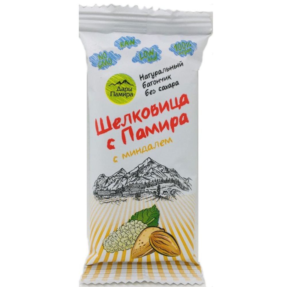 Фруктовый батончик Дары Памира Шелковица с Памира без сахара с миндалем, 20 г