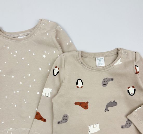 Комплект лонгсливов хлопковых, Зверята/Свет звезд
