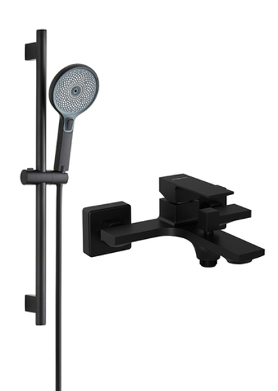 Смеситель для ванны с душем STWORKI Карлстад S35100MB + Душевой гарнитур Гётеборг S03190BK, матовый черный