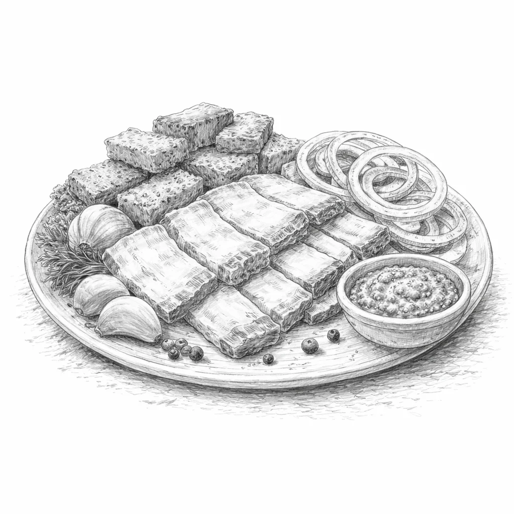 Пикантная закуска из трех видов сала