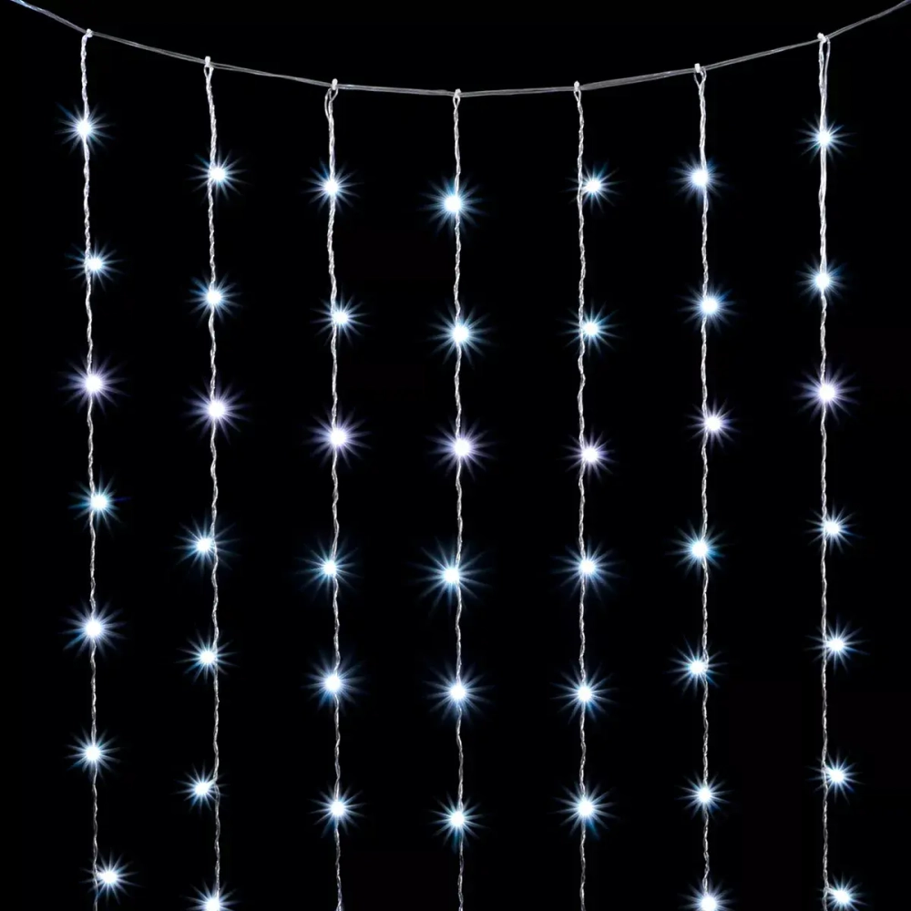 Светодиодный мерцающий облегченный занавес 2*3 м, 220V., 600 холодных белых LED ламп, прозрачный ПВХ, Beauty Led (PCL600NOTBL-10-2W)