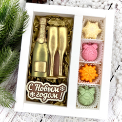 Шоколадный набор "С новым годом. Шампанское": 2 шоколадки и 4 конфеты ручной работы