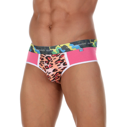 Мужские брифы розовые с леопардовой вставкой Van Baam VB50759