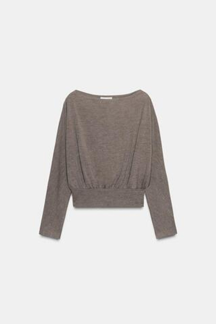 ZARA МЯГКИЙ СВИТЕР С ДЛИННЫМИ РУКАВАМИ, БЕЖЕВЫЙ МЕЛАНЖ