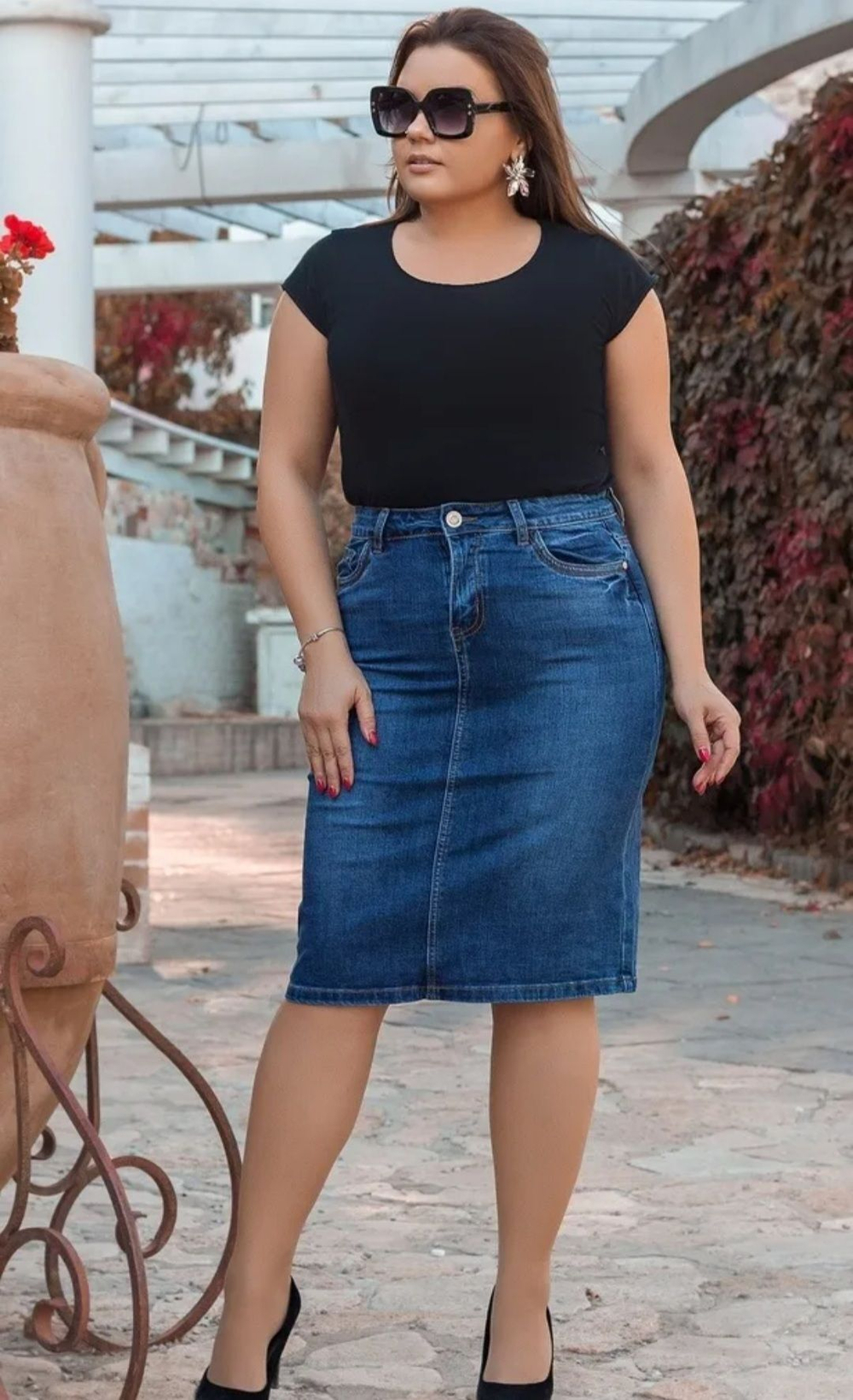 Юбка джинсовая синяя на пуговицах до колена размер 42 44 XS S