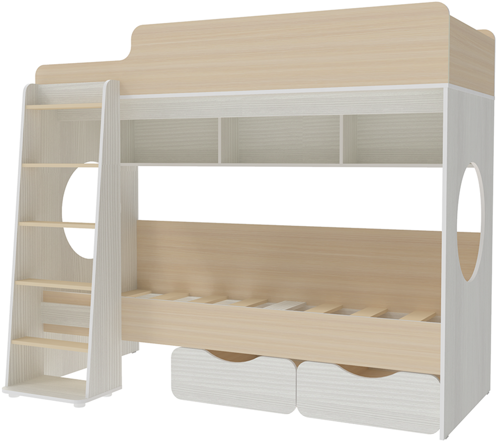 Двухъярусная кровать КарИВи Легенда 7.1 Белое Дерево  Дуб Молочный