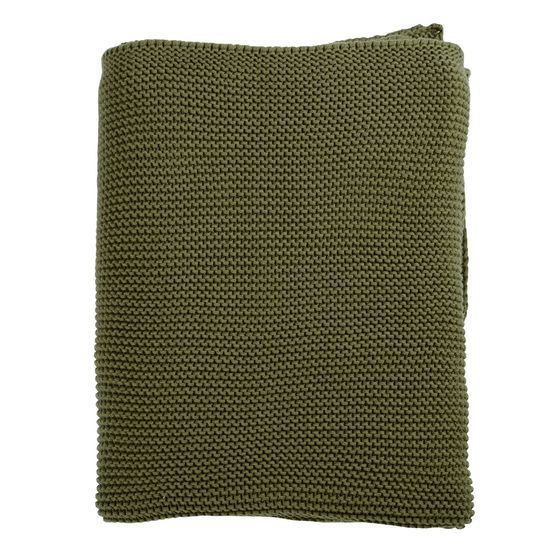 Плед из хлопка жемчужной вязки оливкового цвета из коллекции essential, 130х180 см