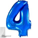 Шар (40"/102 см) Цифра, 4, Синий, 1 шт. в упак.