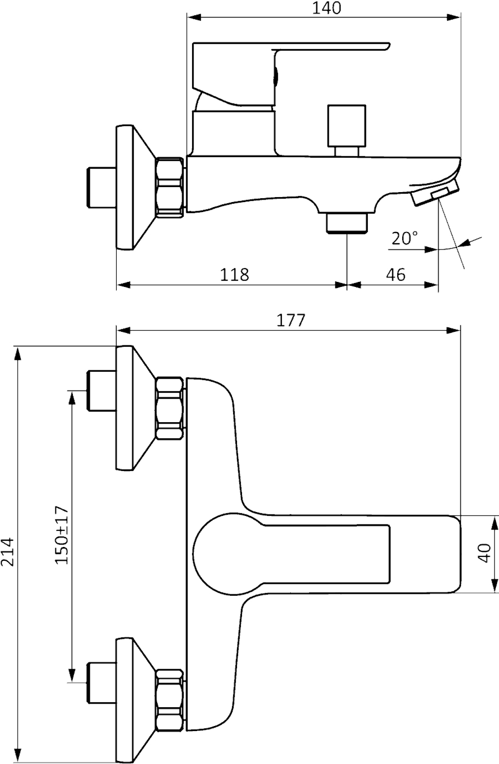Смеситель для ванны с душем STWORKI Хельсинки HFHS10030 черный, настенный, латунь, однорычажный, с душевым гарнитуром