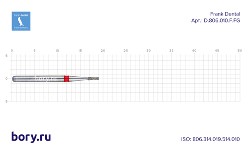 Бор алмазный красный Frank Dental типа FG - D.806.010.F.FG