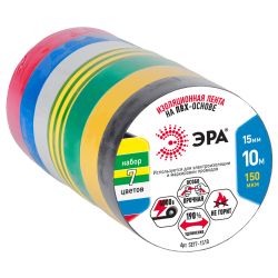 Набор изолент ЭРА SET7-1510 ПВХ 7 шт цветная 15мм х 10м | Изолента
