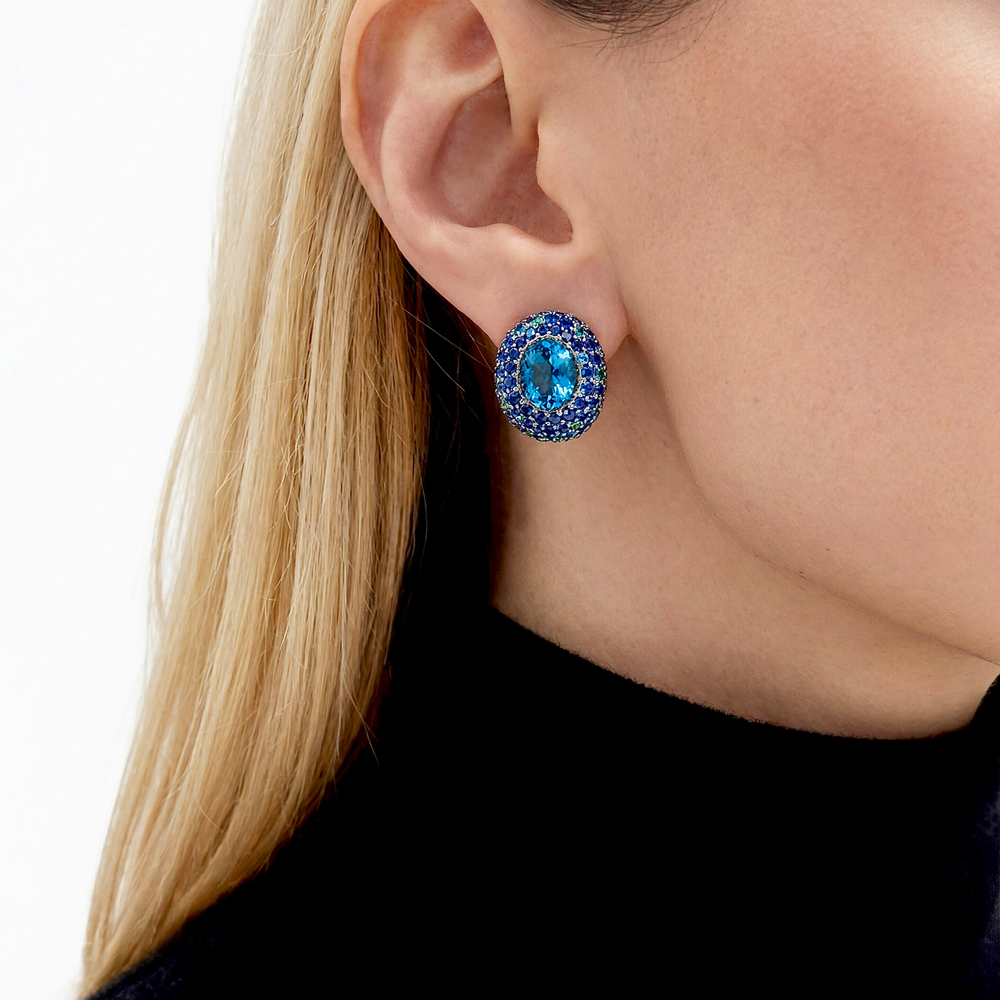 Серьги с Топазом London, Сапфирами и Цаворитами, E0040-2/59