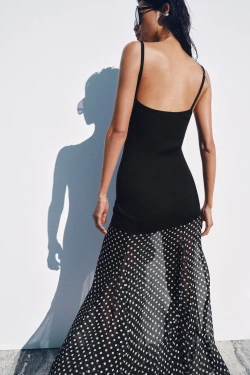 ZARA ПЛАТЬЕ МИДИ НА ТОНКИХ БРЕТЕЛЯХ, ЧЕРНЫЙ