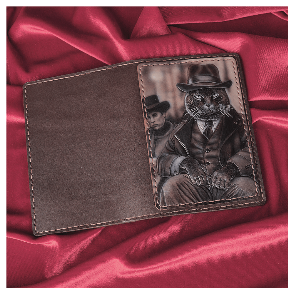 Кожаная обложка на паспорт «Кот гангстер»