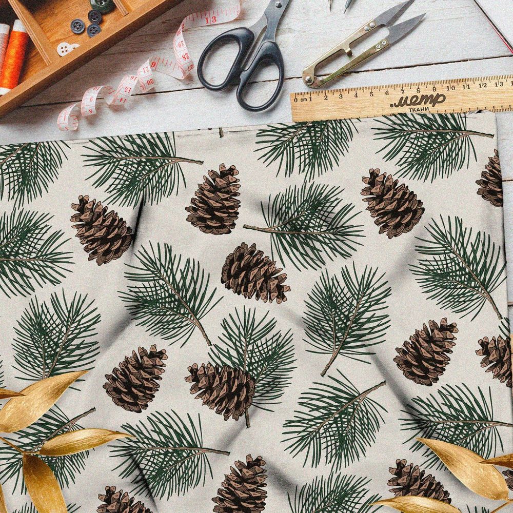 Ткань оксфорд 600 шишки и елки