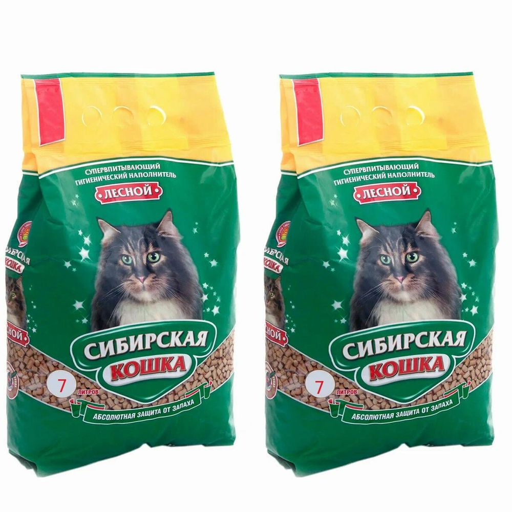 Наполнитель Сибирская кошка Лесной древесный, 7 л - 2 шт