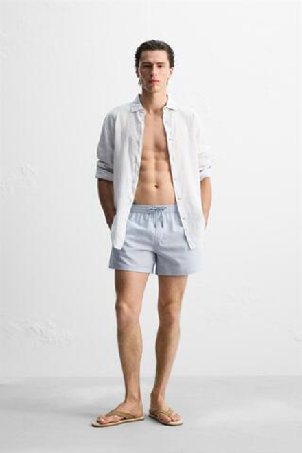 ZARA ПЛАВКИ SEERSUCKER, НЕБЕСНО-ГОЛУБОЙ