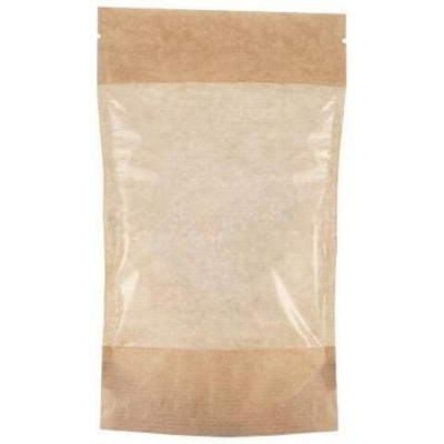 Пакет бумажный Doypack 140х225 (40+40) мм крафт с большим окном (100/700 шт) 121-008